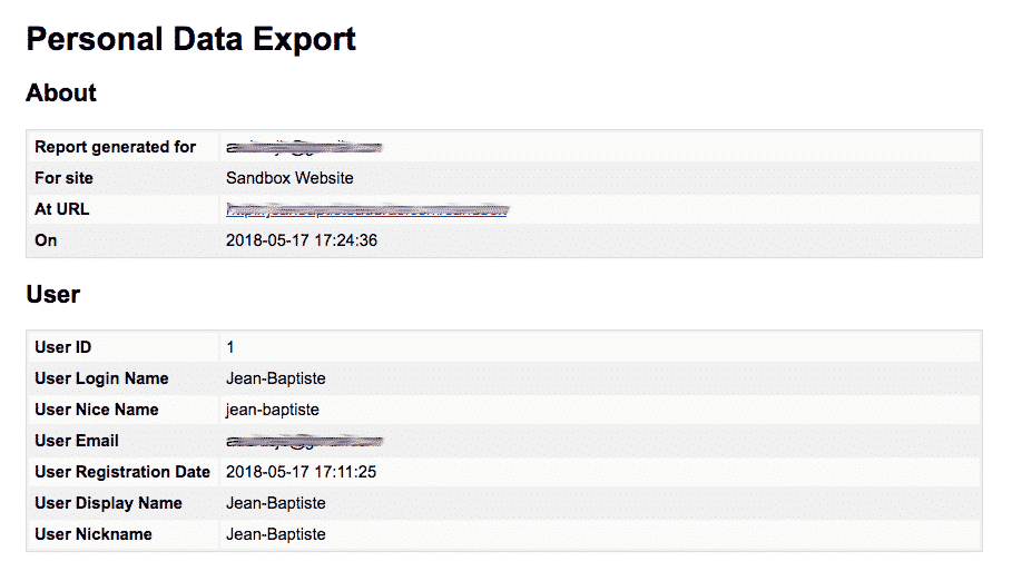 Personal Data Export